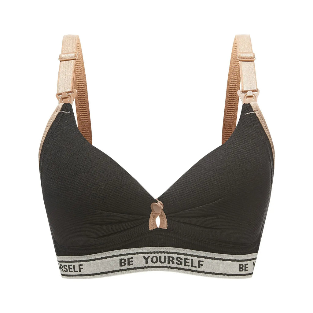 Heathered Grey Wireless Nursing Bra with Drop-Down Clips and Lettered Underband