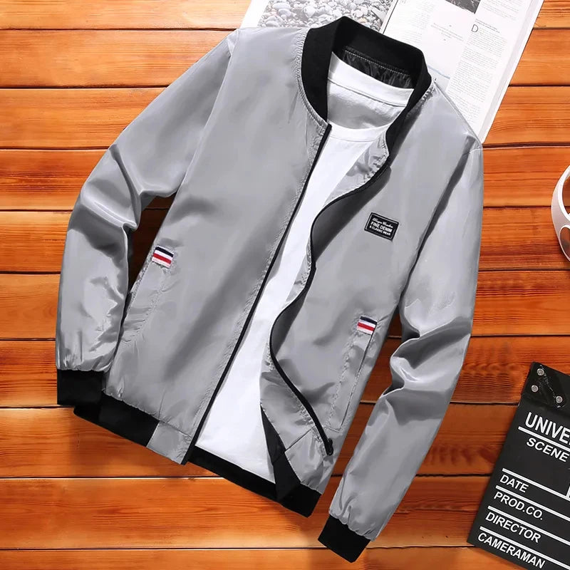 Men's Lightweight Zip Windbreaker Jacket with Stand Collar for Casual Outdoor Streetwear
