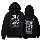 Dark Anime Streetwear Hoodie with Manga-Inspired Floral Panel Artwork