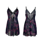 Sheer Butterfly Print Mesh Babydoll with Plunging Neckline and Open Back