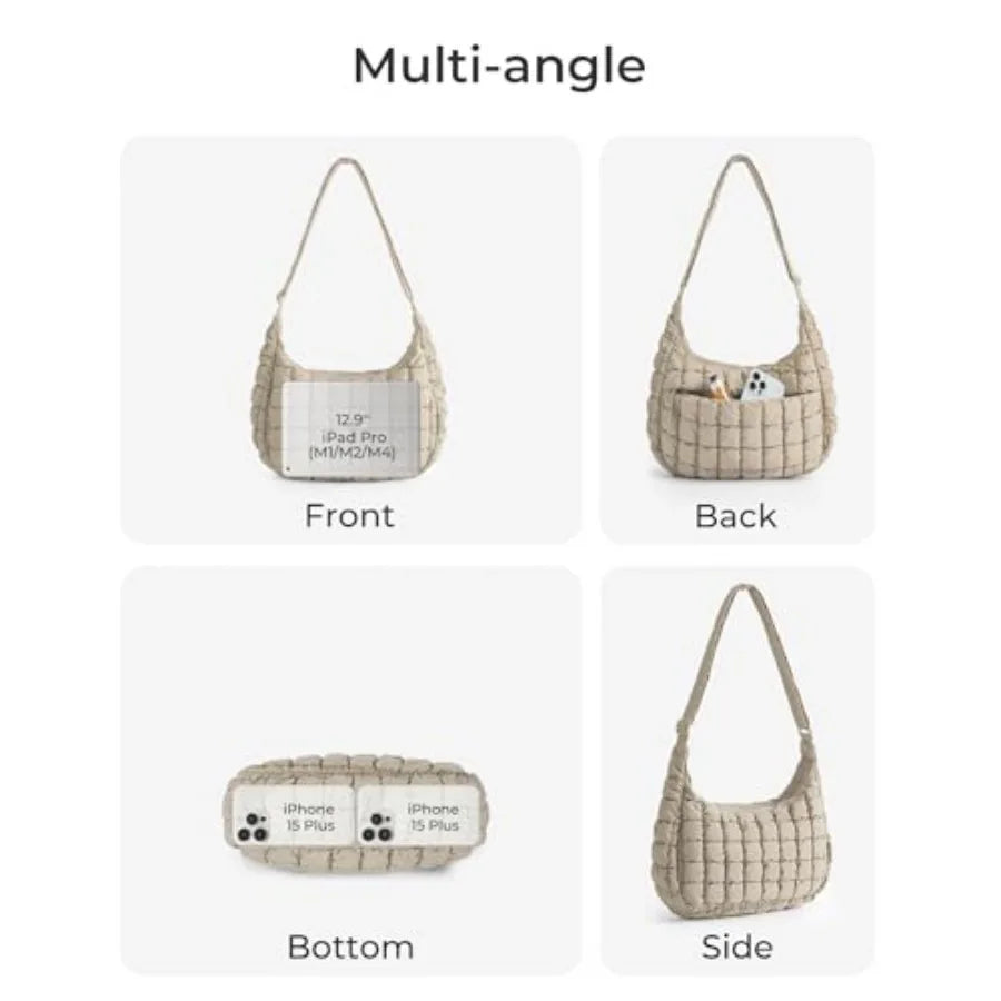 Compact Quilted Nylon Crossbody Shoulder Bag with Puffer Texture Design