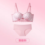 Sweet Polka Dot Demi Bra with Scalloped Edging and Contrast Strap Panty Set