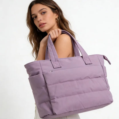 Quilted Cotton Laptop Tote Bag with Multiple Pockets Large Capacity Shoulder Carry