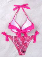 Neon Green Underwire Halter Bikini with Printed Side-Tie Bottom