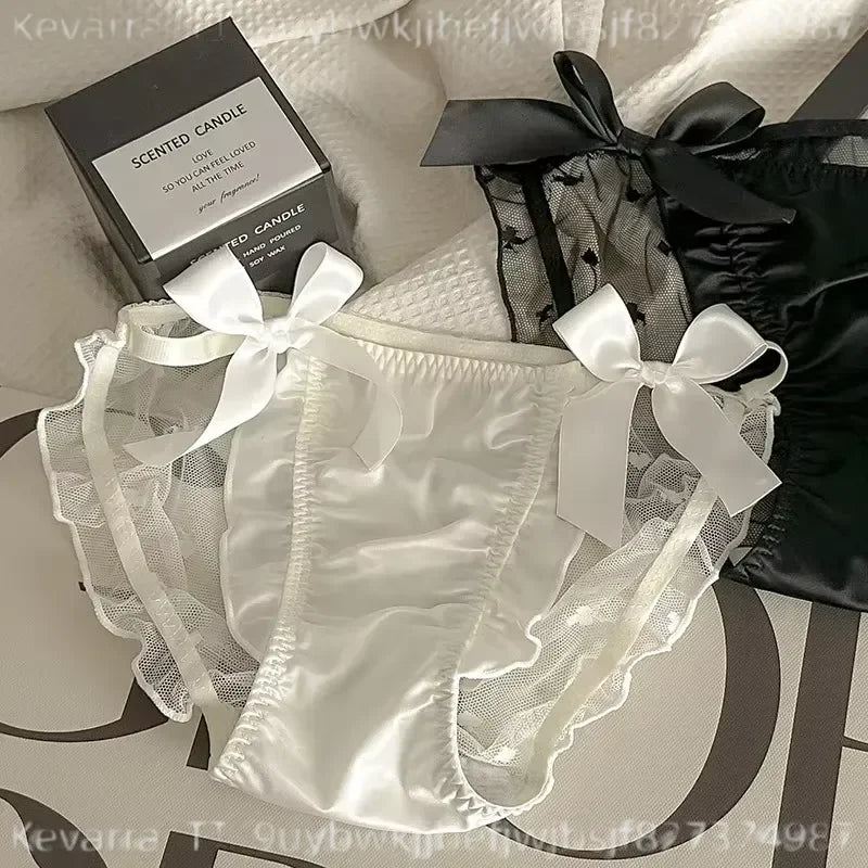 Glossy Ruffled Brief Panty with Delicate Bow Accents
