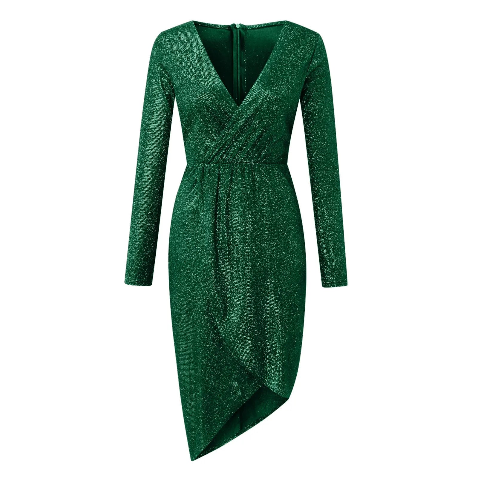 Sequin Texture Wrap Midi Dress with Long Sleeves and Side Slit