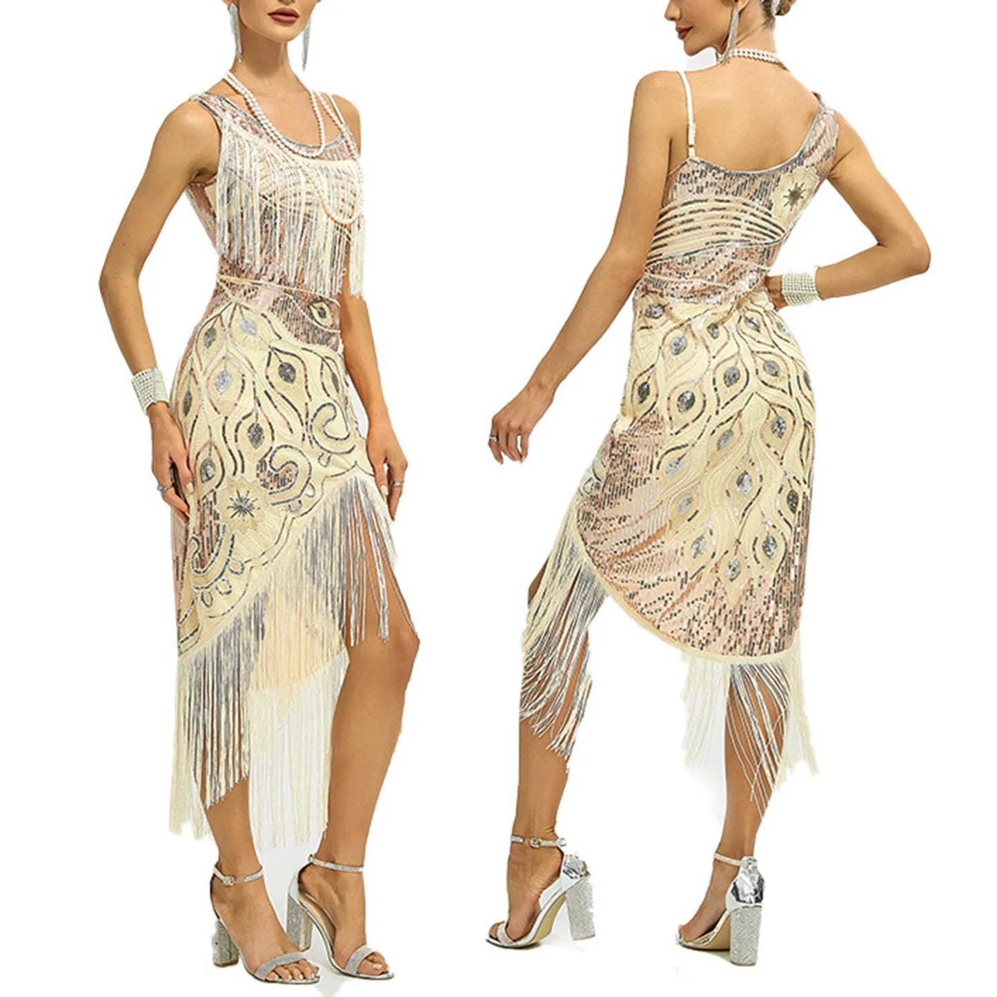 Elegant Anime-Inspired Sequin Midi Dress with Gothic Evening Aesthetic
