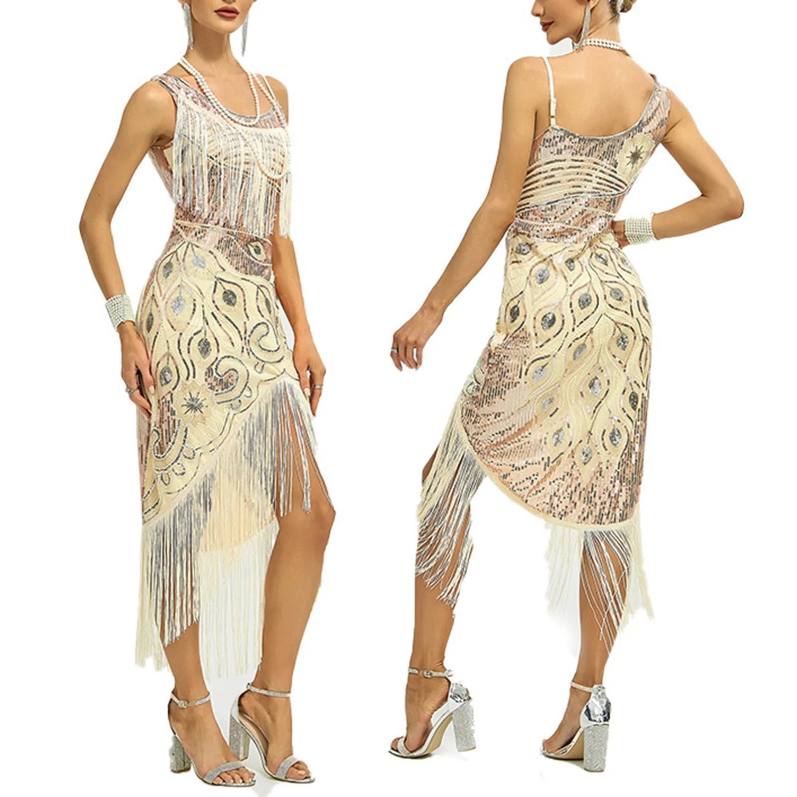 Embellished Fringe Midi Dress With Sculpted Sleeveless Silhouette