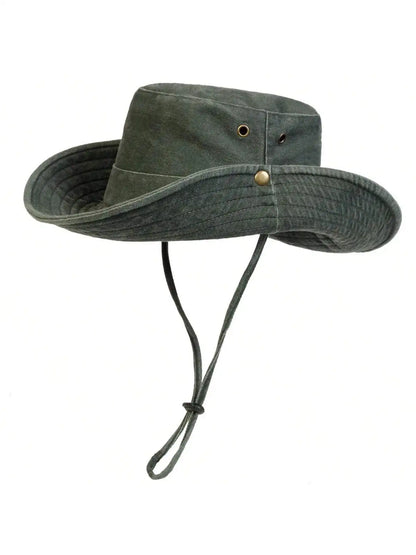 Wide Brim Cotton Bucket Hat with Adjustable Chin Cord for Outdoor Travel and Everyday Wear