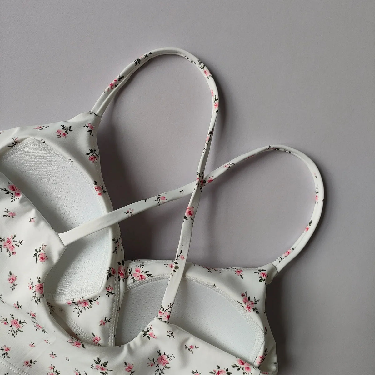 Playful Cherry Print Longline Sports Bra with Strappy Criss-Cross Back