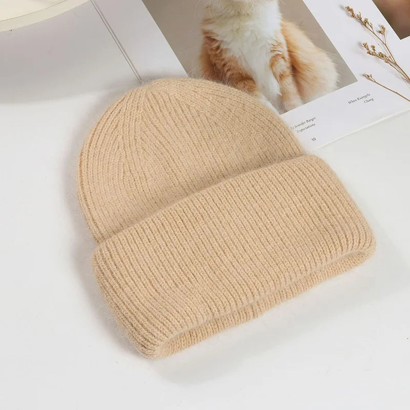 Soft Rabbit Fur Blend Acrylic Knit Beanie for Everyday Winter Casual Fashion and Comfort