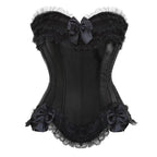 Playful Pink Satin Overbust Corset with Lace Trim and Delicate Bow Accents