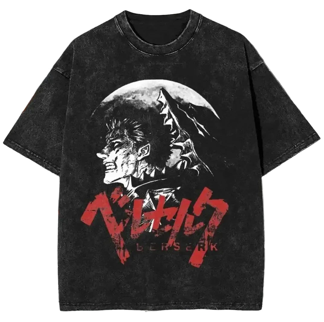 Dark Anime Goth Oversized Tee with Distressed Reaper Manga Artwork