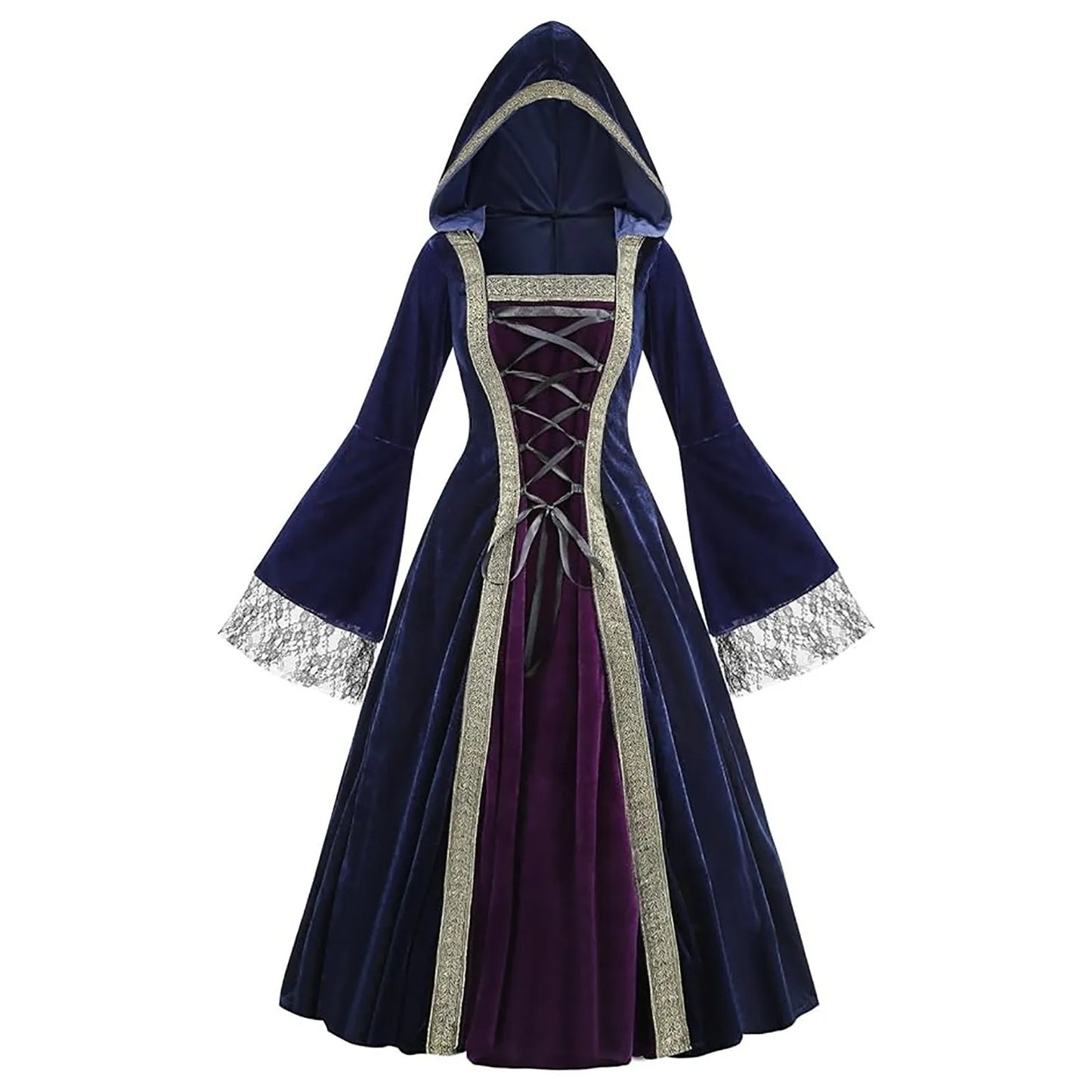 Medieval Inspired Hooded Gothic Maxi Dress With Alternative Fantasy Fashion Appeal