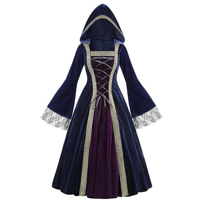 Medieval Inspired Hooded Gothic Maxi Dress With Alternative Fantasy Fashion Appeal