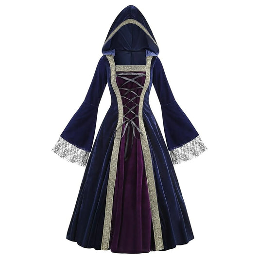 Medieval Inspired Hooded Gothic Maxi Dress With Alternative Fantasy Fashion Appeal