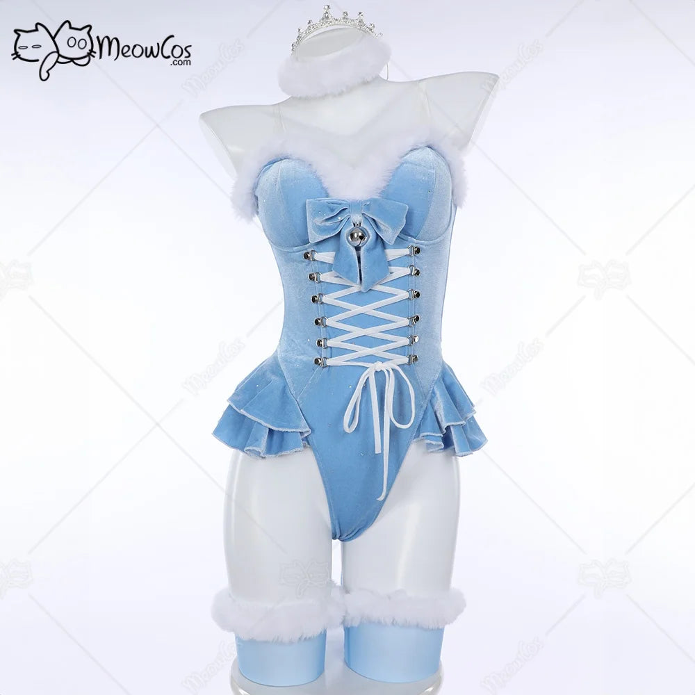 Women's Velvet Hooded Bodysuit Set with Lace-Up Front, Cape and Matching Accessories