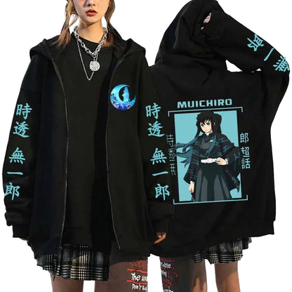 Anime Tactical Warrior Zip Hoodie with Manga Streetwear Artwork