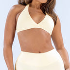 Sleek Wrap-Front Halter Sports Bra with Open Back Design