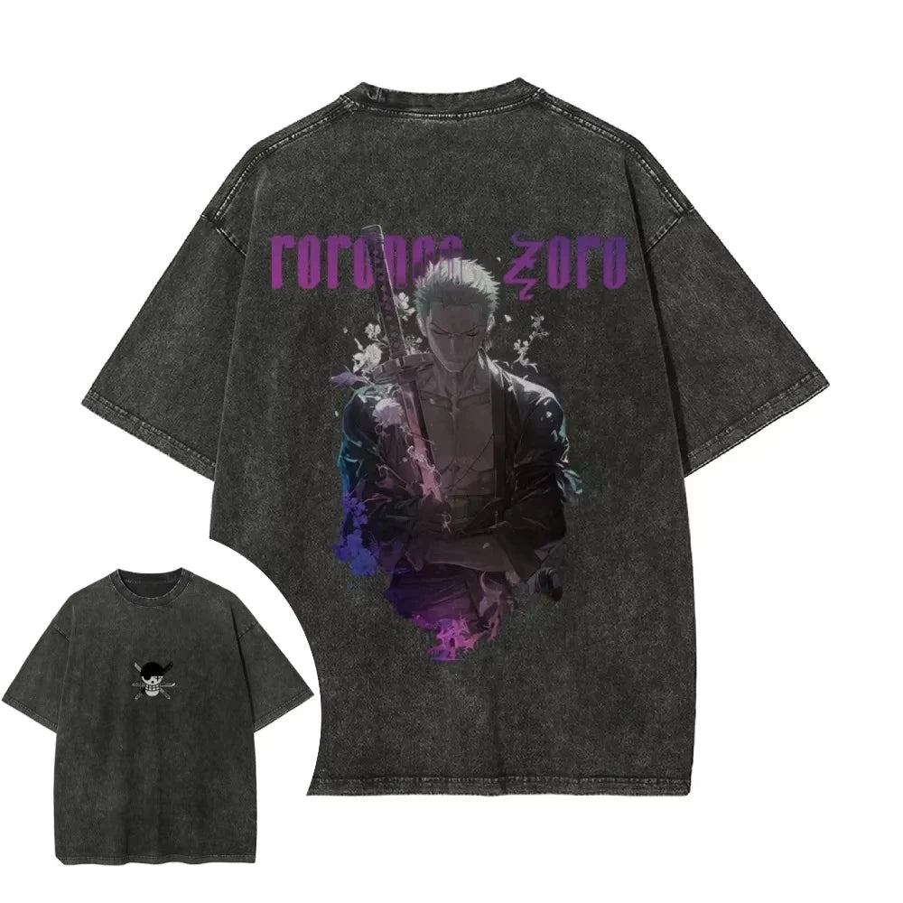 Dark Manga Swordsman Oversized Vintage Washed Streetwear T-Shirt