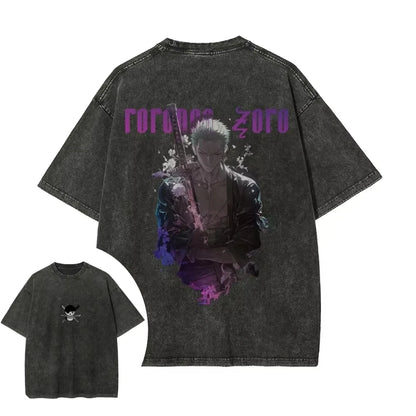 Dark Manga Swordsman Oversized Vintage Washed Streetwear T-Shirt