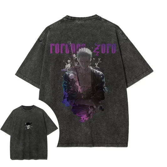 Dark Manga Swordsman Oversized Vintage Washed Streetwear T-Shirt