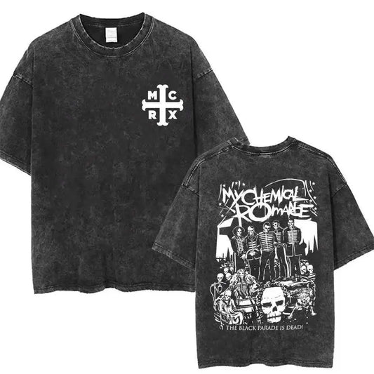 Retro Gothic Cross Graphic Streetwear Tee With Manga-Inspired Minimalist Design