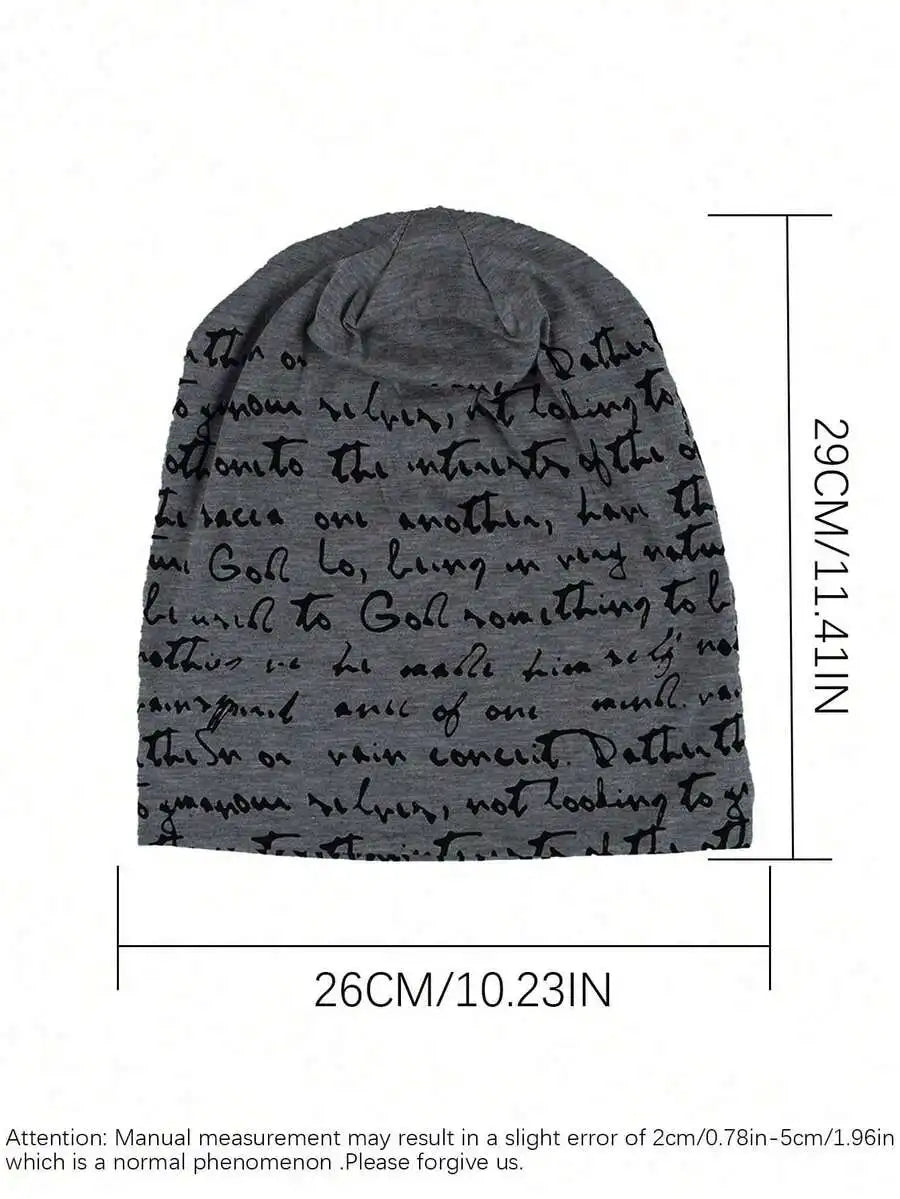 Script Pattern Polyester Knit Beanie for Contemporary Casual Streetwear Winter Everyday Fashion Style