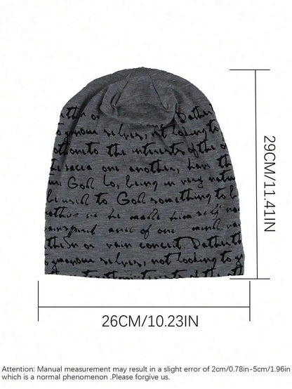 Script Pattern Polyester Knit Beanie for Contemporary Casual Streetwear Winter Everyday Fashion Style