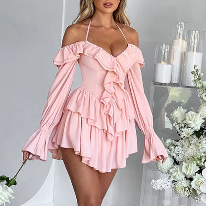 Off Shoulder Ruffle Tiered Mini Dress With Flowy A-Line Party Silhouette