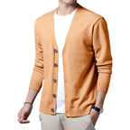 Men's V Neck Button Front Cardigan with Lightweight Ribbed Knit Construction