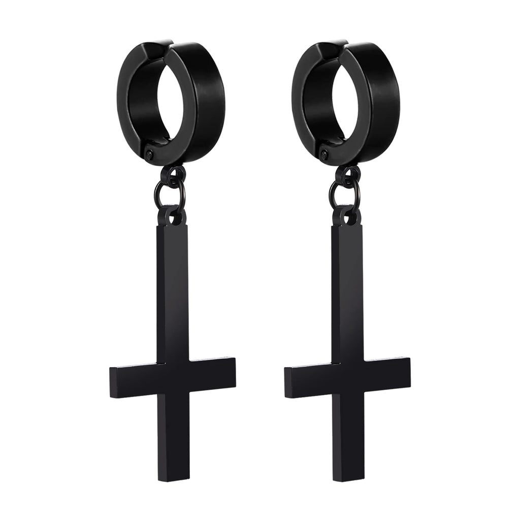 Gothic Cross Hoop Earrings for Punk and Alternative Statement Styling