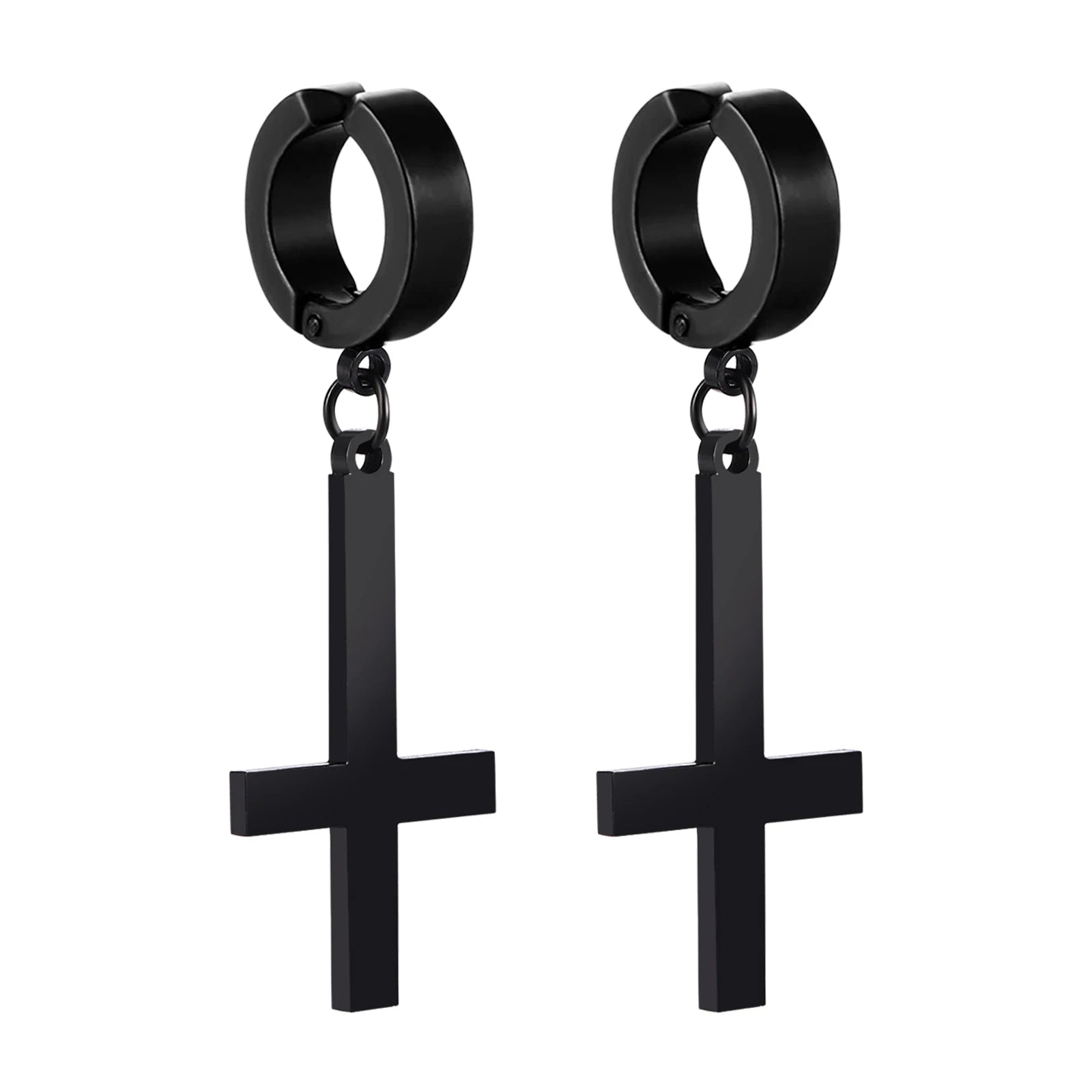Gothic Cross Hoop Earrings for Punk and Alternative Statement Styling