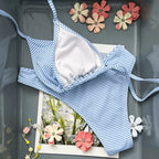 Light Blue and White Striped Triangle String Bikini Set