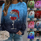 Women's Festive Graphic Crew Neck Thick Knit Pullover Sweater With Relaxed Fit