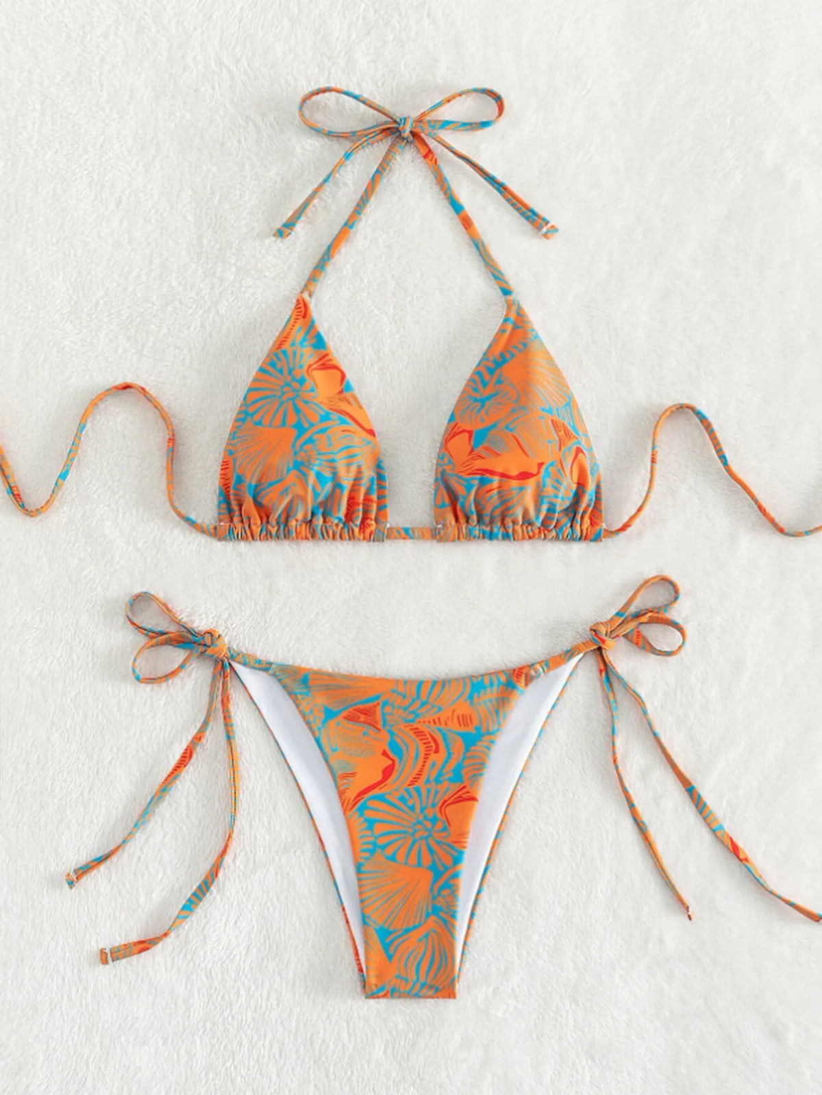 Vibrant Blue Tropical Print Triangle String Bikini