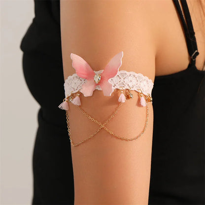 Gothic Butterfly Upper Arm Cuff with Crystal Drop Chain Accents