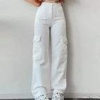 Women's Wide Leg Cargo Pants with Utility Pockets for Casual Streetwear Fashion