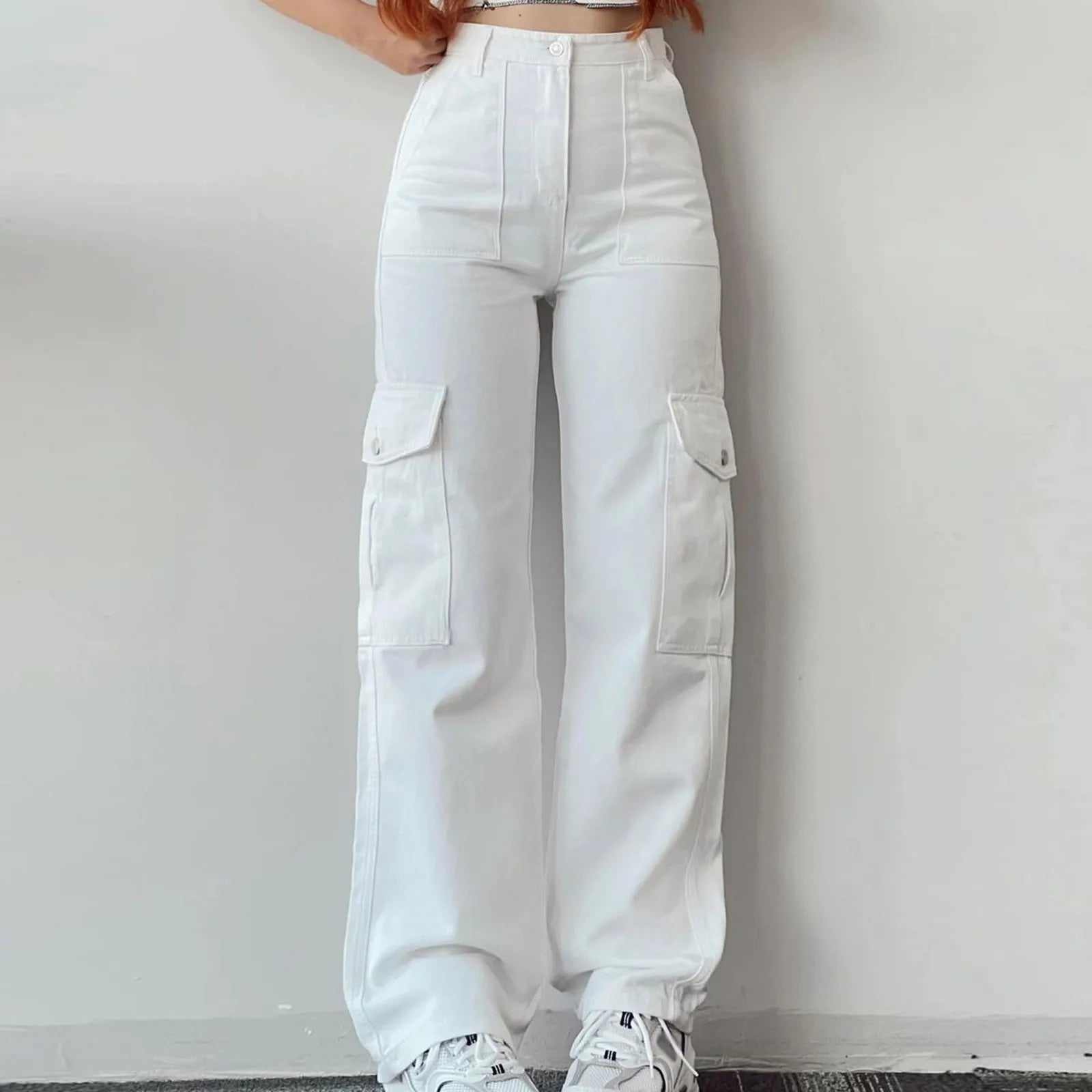 Women's Wide Leg Cargo Pants with Utility Pockets for Casual Streetwear Fashion