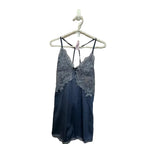 Slate Blue Satin-Finish Chemise with Strappy Back and Sheer Lace Bodice