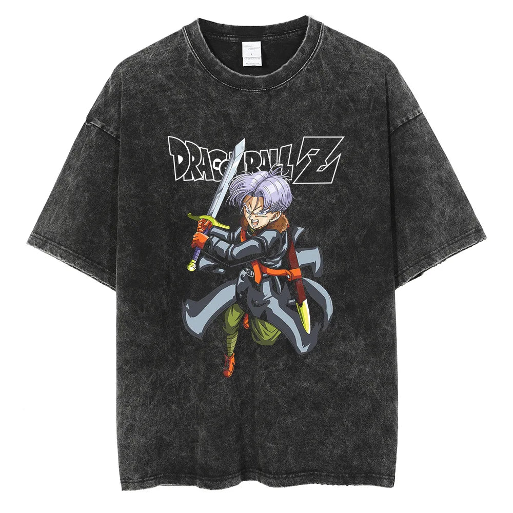 Cyber Warrior Anime Oversized Washed Cotton Streetwear Graphic T-Shirt