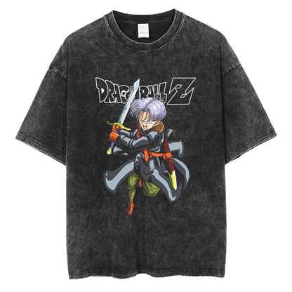 Cyber Warrior Anime Oversized Washed Cotton Streetwear Graphic T-Shirt