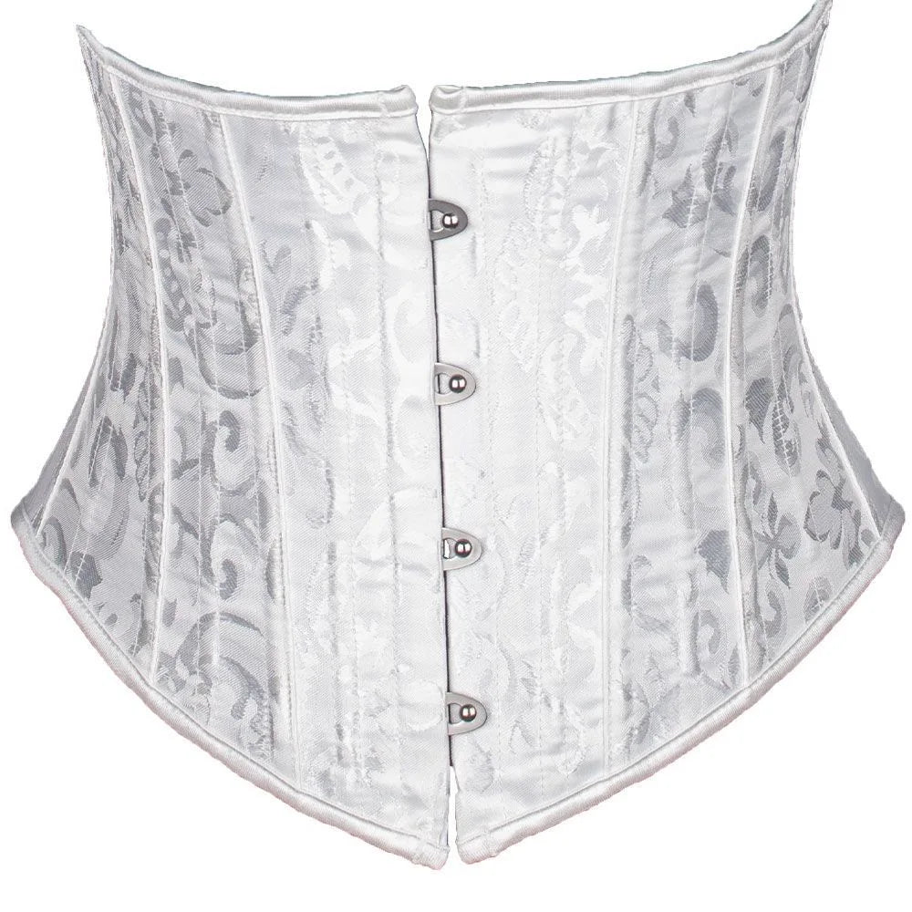 Elegant Black Floral Damask Underbust Waist Cincher with Front Metal Busk