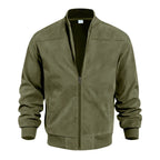 Men's Suede-Style Zip Bomber Jacket with Minimalist Streetwear Design