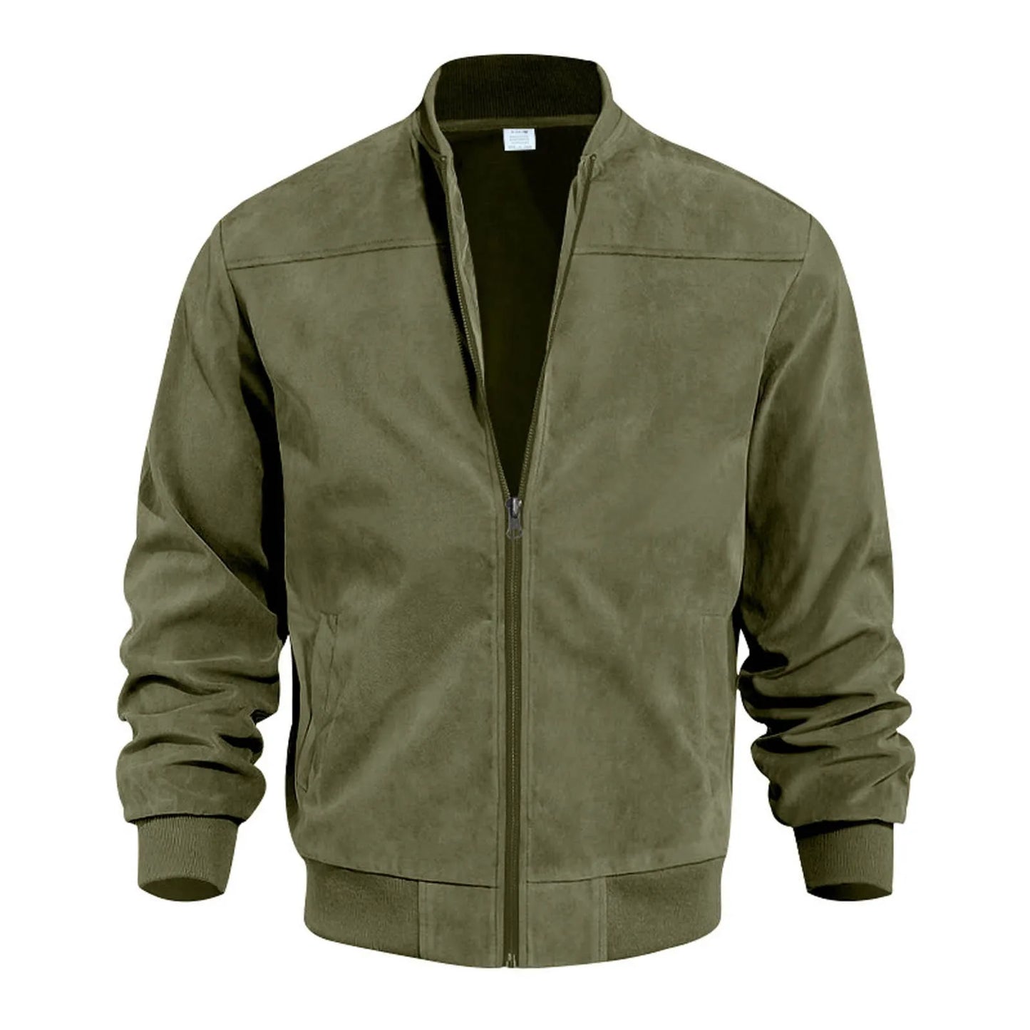 Men's Suede-Style Zip Bomber Jacket with Minimalist Streetwear Design