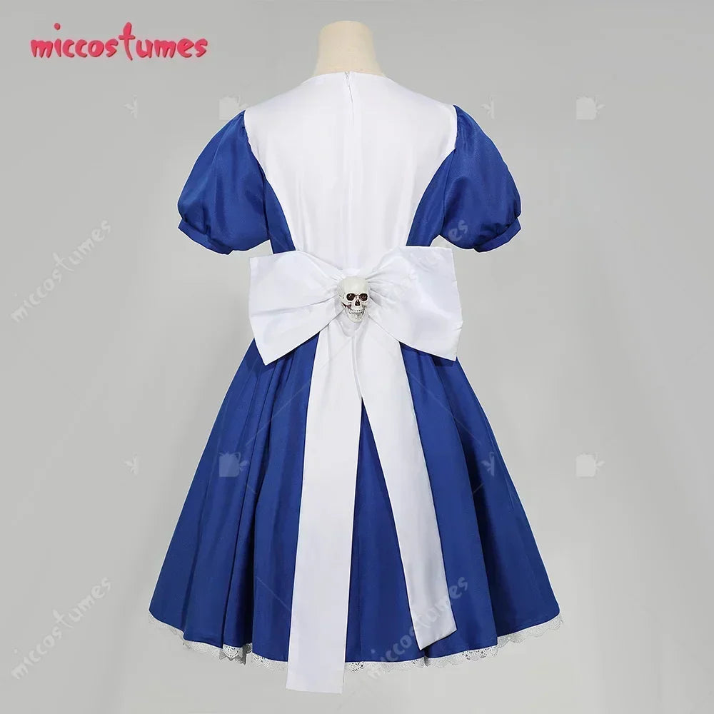 Women's Classic Maid-Inspired Dress Set with Apron, Bow, Belt and Striped Thigh-High Socks