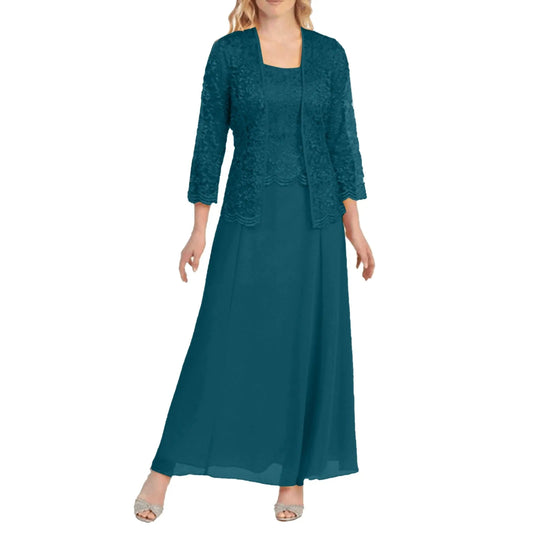 Chiffon Panel Maxi Dress with Lace Details and Long Sleeves