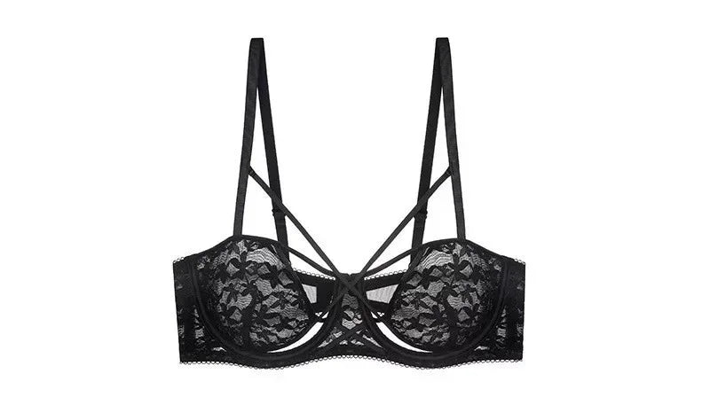 Lilac Strappy Floral Lace Underwire Bra and Cutout Thong Set