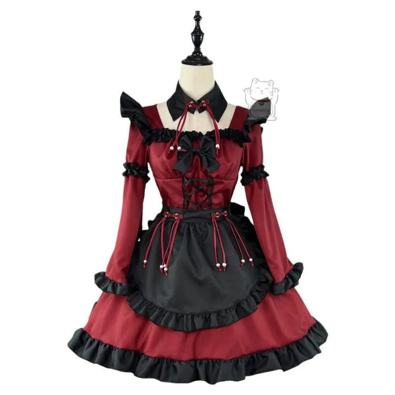 Women's Vintage Inspired Layered Maid Dress with Apron and Ruffle Trim Costume Set