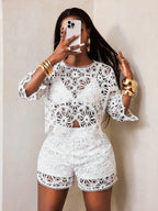 Lace Detail Top and Shorts Statement Summer Co-Ord Set for Women